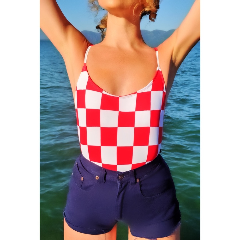 NWOT Check Print Baywatch Swimsuit Bodysuit